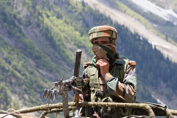 Indian frontier guard in Kashmir Himalayas. India