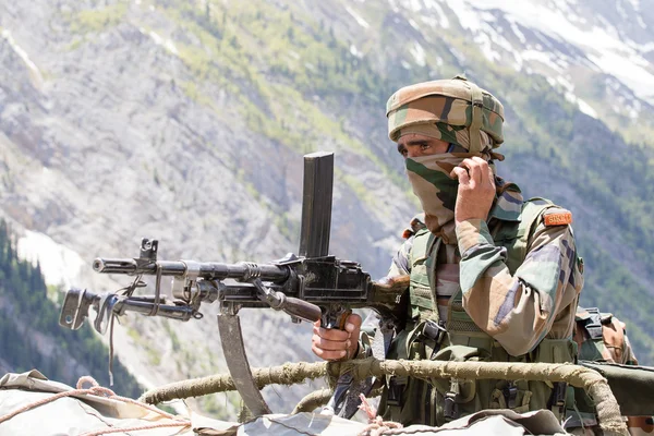 Indian frontier guard in Kashmir Himalayas. India