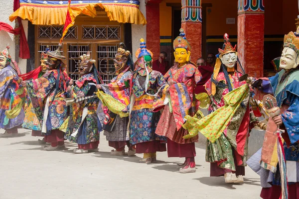 Tibetan lama dressed in mask dancing Tsam mystery dance on Buddhist festival at Hemis Gompa. Ladakh, North India