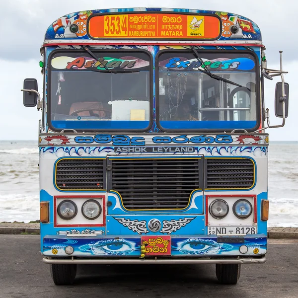 Regular public bus from Matara to Kamburupitiya. Buses are the most widespread public transport type in Sri Lanka.