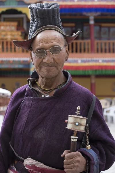 Tibetan Buddhist old men in Hemis monastery. Ladakh, North India