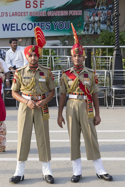 Indian frontier guard at the Indian - Pakistani border during the border closing ceremony. Attari, India