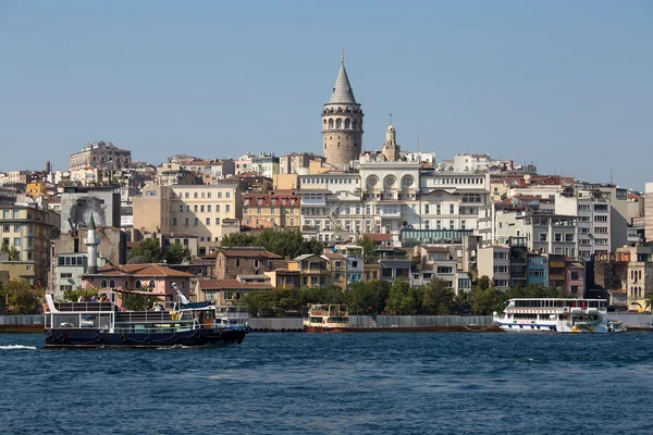 Beyoglu district historic architecture and Galata tower medieval landmark over the Golden Horn in Istanbul, Turkey
