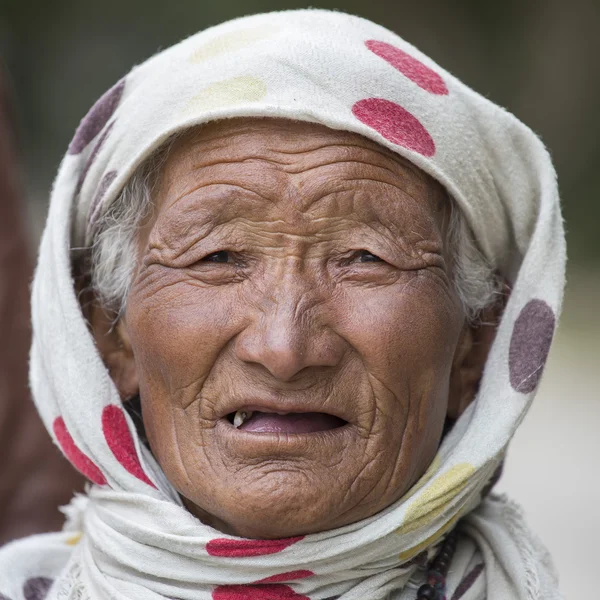 Portrait indian old woman. Leh, India