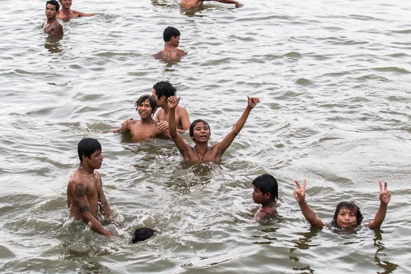 Myanmar children playing in water