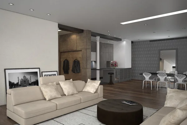 Modern open-plan living room interior