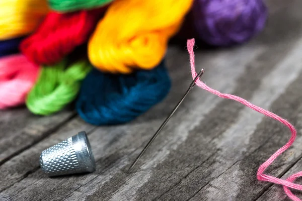 Colorful embroidery thread closeup