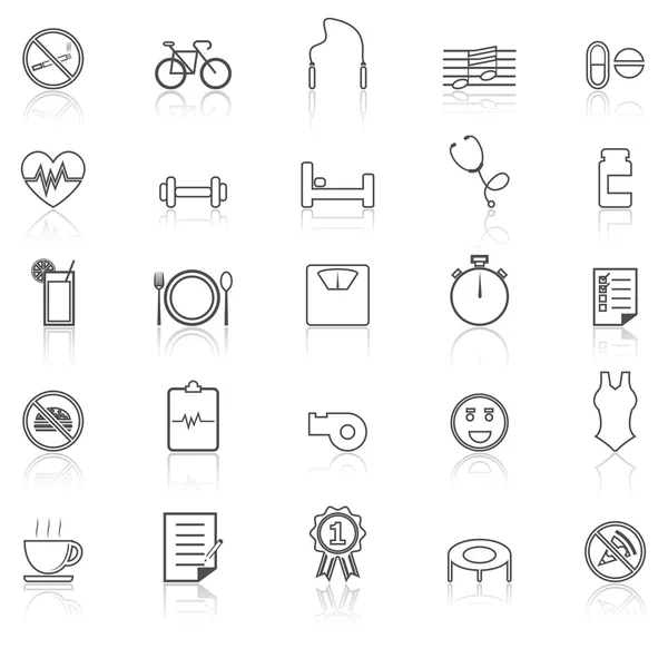 Wellness line icons with reflect on white