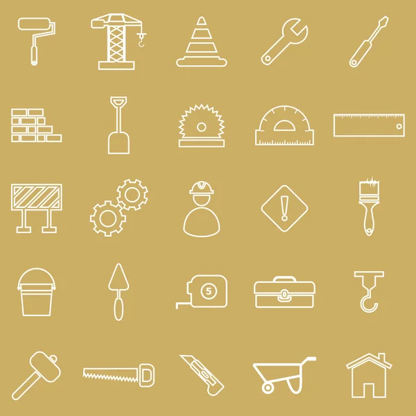 Construction line icons on brown background