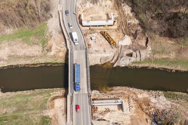 Aerial view of the  rier and bridge building site