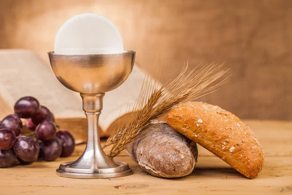 Holy communion bread and grapes