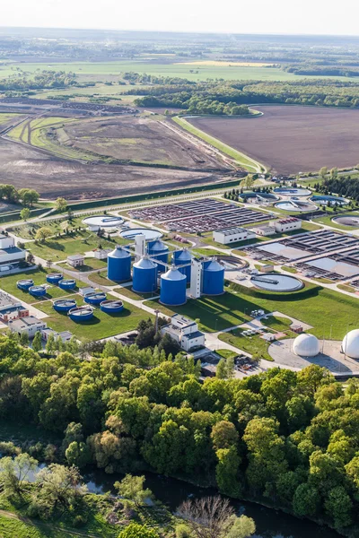 Aerial view of sewage treatment plant