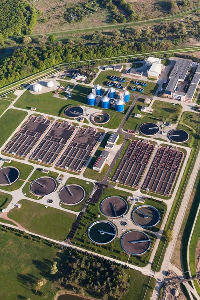 Aerial view of sewage treatment plant