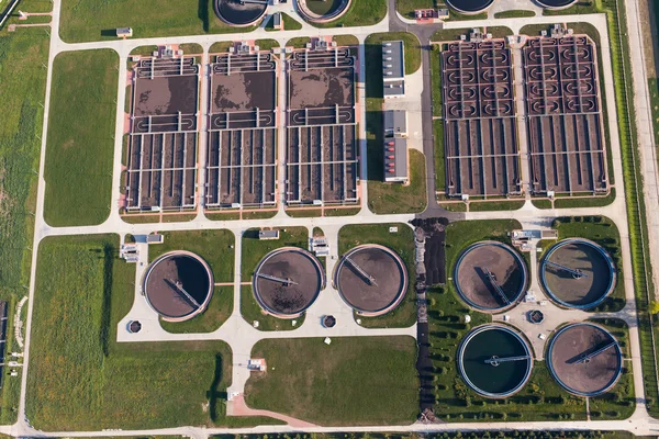 Aerial view of sewage treatment plant
