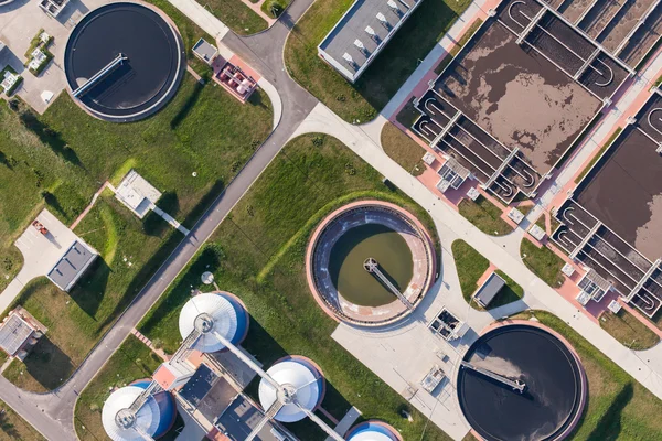 Aerial view of sewage treatment plant