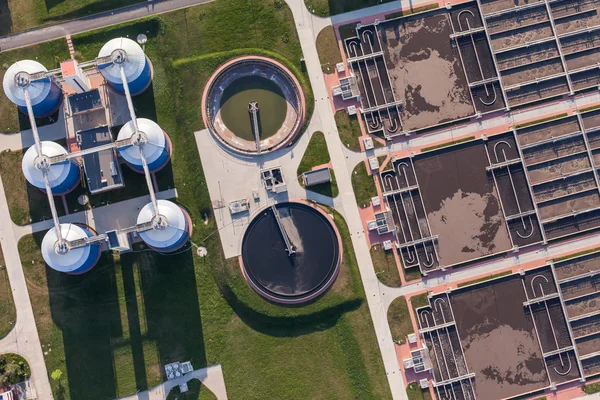 Aerial view of sewage treatment plant