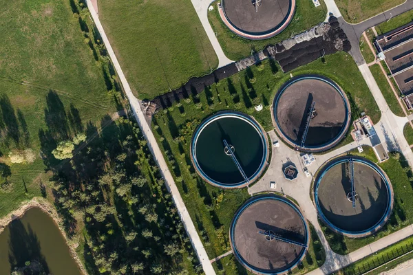 Aerial view of sewage treatment plant