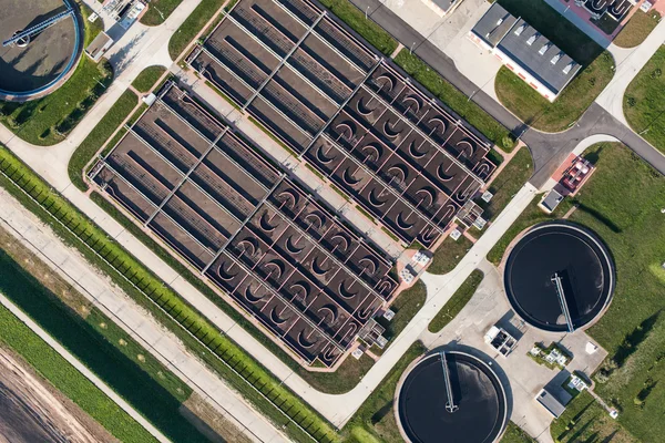 Aerial view of sewage treatment plant