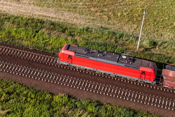 Aerial view of the train and railway track