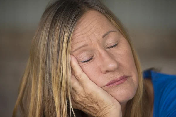 Portrait bored lonely sleepy woman closed eyes