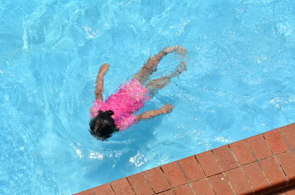 Little girl swim in pool