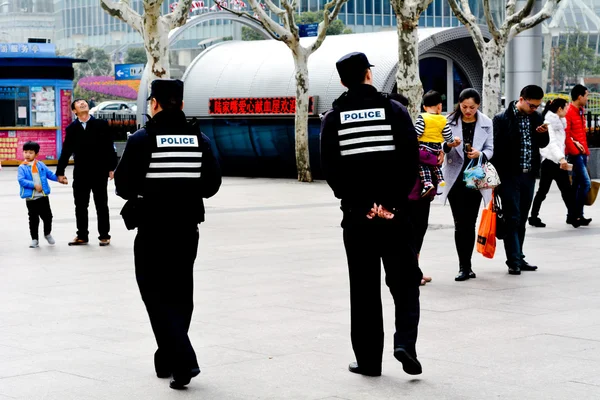 Chinese police guarding Nanjing Road