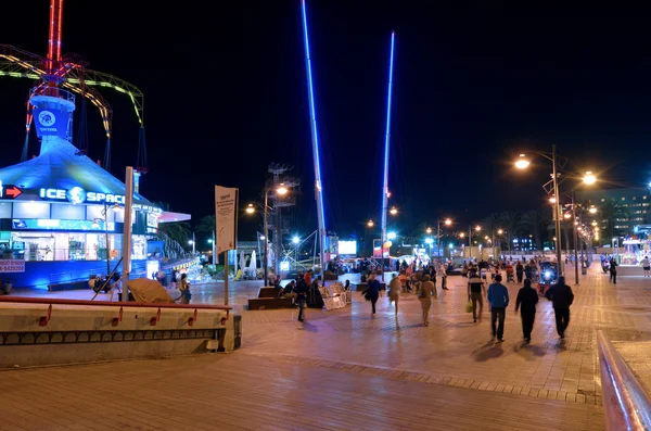 Nightlife cityscape of Eilat promenade, Israel