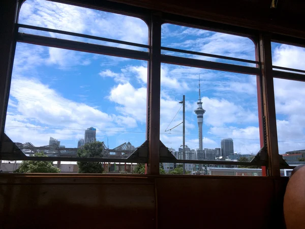 Auckland skyline as view from Dockline Wynyard Quarter Tram