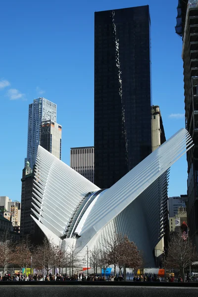 The state-of-the-art World Trade Center Transportation Hub designed by Santiago Calatrava opens to the public