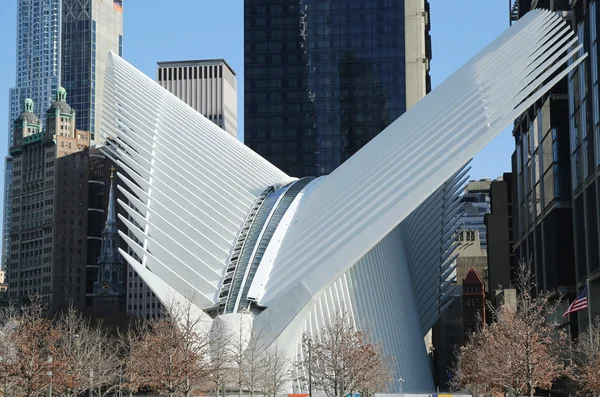 The state-of-the-art World Trade Center Transportation Hub designed by Santiago Calatrava opens to the public