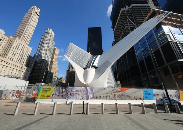 The state-of-the-art World Trade Center Transportation Hub designed by Santiago Calatrava opens to the public