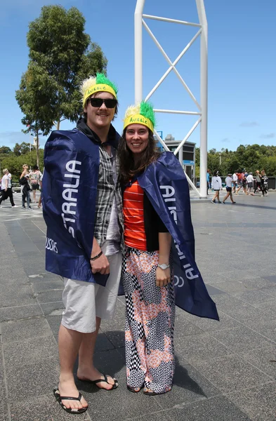 Australian tennis fans with flags at Australian Open 2016