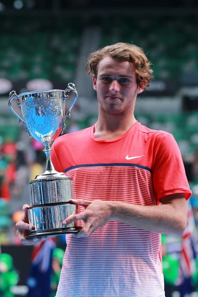 Australian Open 2016 Junior Boys Singles Champion Oliver Anderson of Australia  during trophy presentation