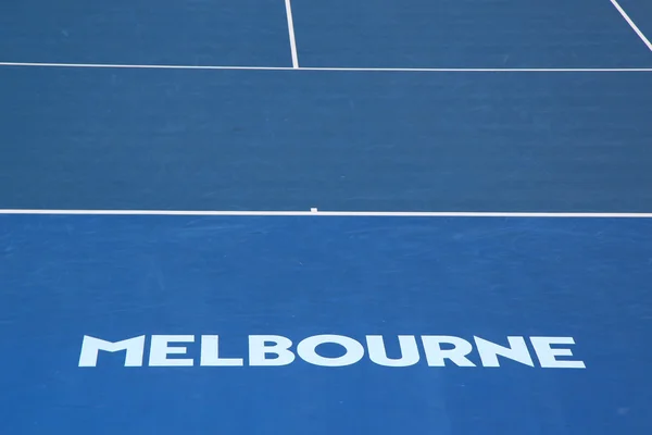 Iconic Melbourne sign at Rod Laver Arena at Australian tennis center in Melbourne Park
