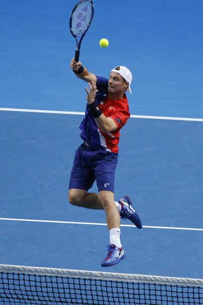 Two times Grand Slam Champion Lleyton Hewitt of Australia in action during his doubles match at Australian Open 2016