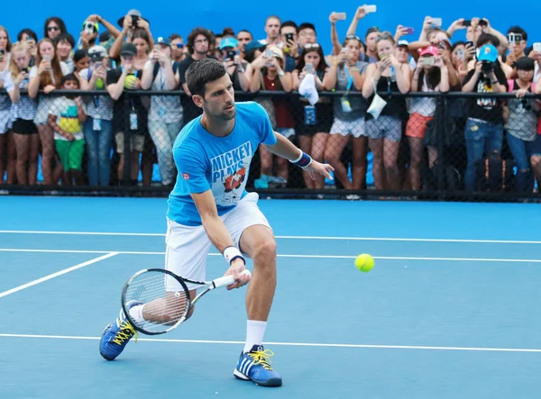 Ten times Grand Slam champion Novak Djokovic of Serbia practices for Australian Open 2016