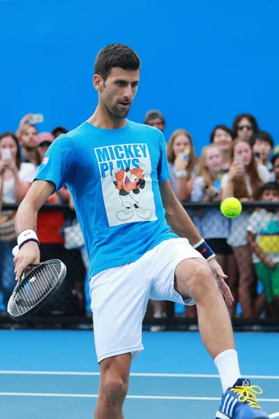 Ten times Grand Slam champion Novak Djokovic of Serbia practices for Australian Open 2016