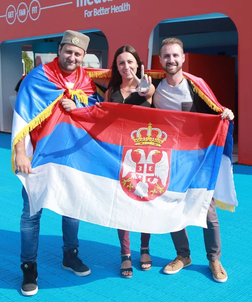 Serbian tennis fans with flags at Australian Open 2016