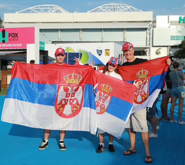 Serbian tennis fans with flags at Australian Open 2016