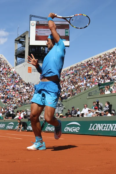 Fourteen times Grand Slam champion Rafael Nadal in action during his third round match at Roland Garros 2015