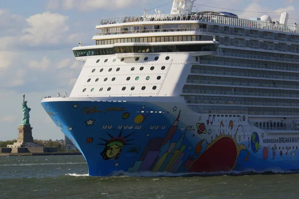 Norwegian Breakaway Cruise Ship leaving New York harbor.