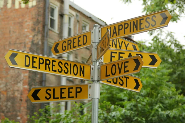 Signpost by by Australian-based artist Stuart Ringholt in First Street Park, Lower Manhattan