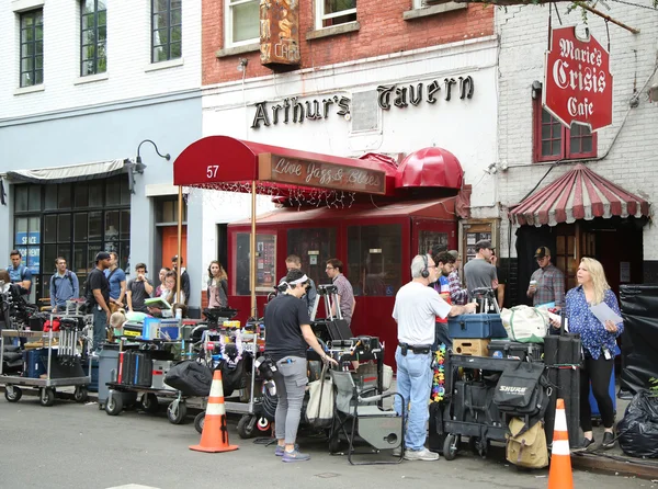 Film crew at location in Greenwich Village in New York City