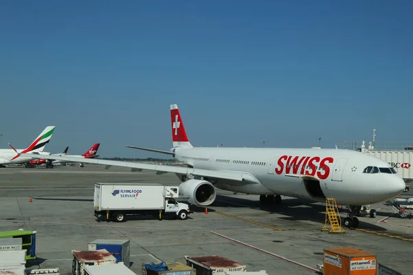Swiss Air A330at the gate at JFK International Airport in New York