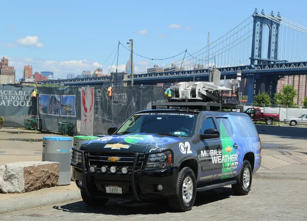 CBS Channel 2 mobile weather lab in Brooklyn Bridge Park.