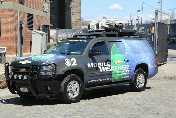 CBS Channel 2 mobile weather lab in Brooklyn Bridge Park.