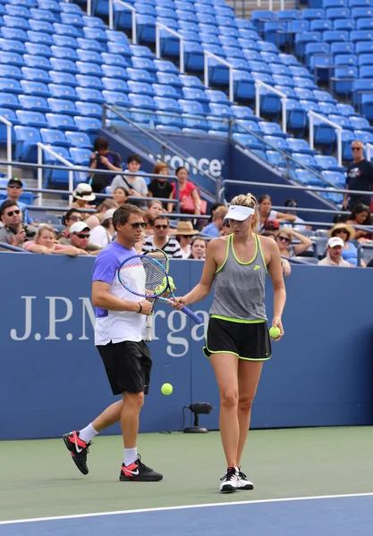 Five times Grand Slam Champion Maria Sharapova practices with her coach Sven Groeneveld for US Open 2015