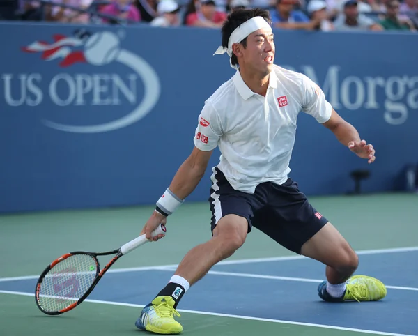 Professional tennis player Kei Nishikori of Japan in action during his round four match at US Open 2016