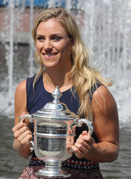 Two times Grand Slam champion Angelique Kerber of Germany posing with US Open trophy after her victory at US Open 2016