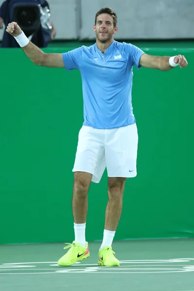 Grand Slam Champion Juan Martin Del Porto of Argentina celebrates victory after singles semifinal of the Rio 2016 Olympic Games